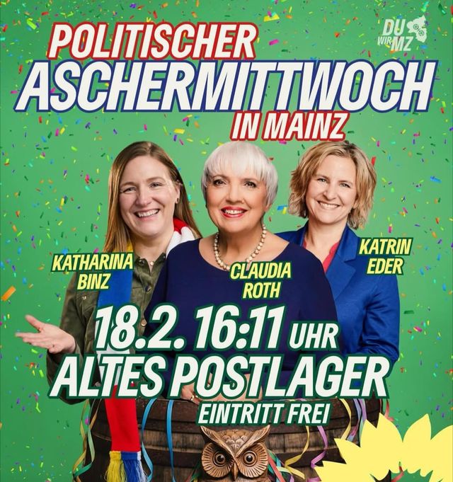 Politischer Aschermittwoch in Mainz mit Claudia Roth, Katrin Eder und Katharina Binz